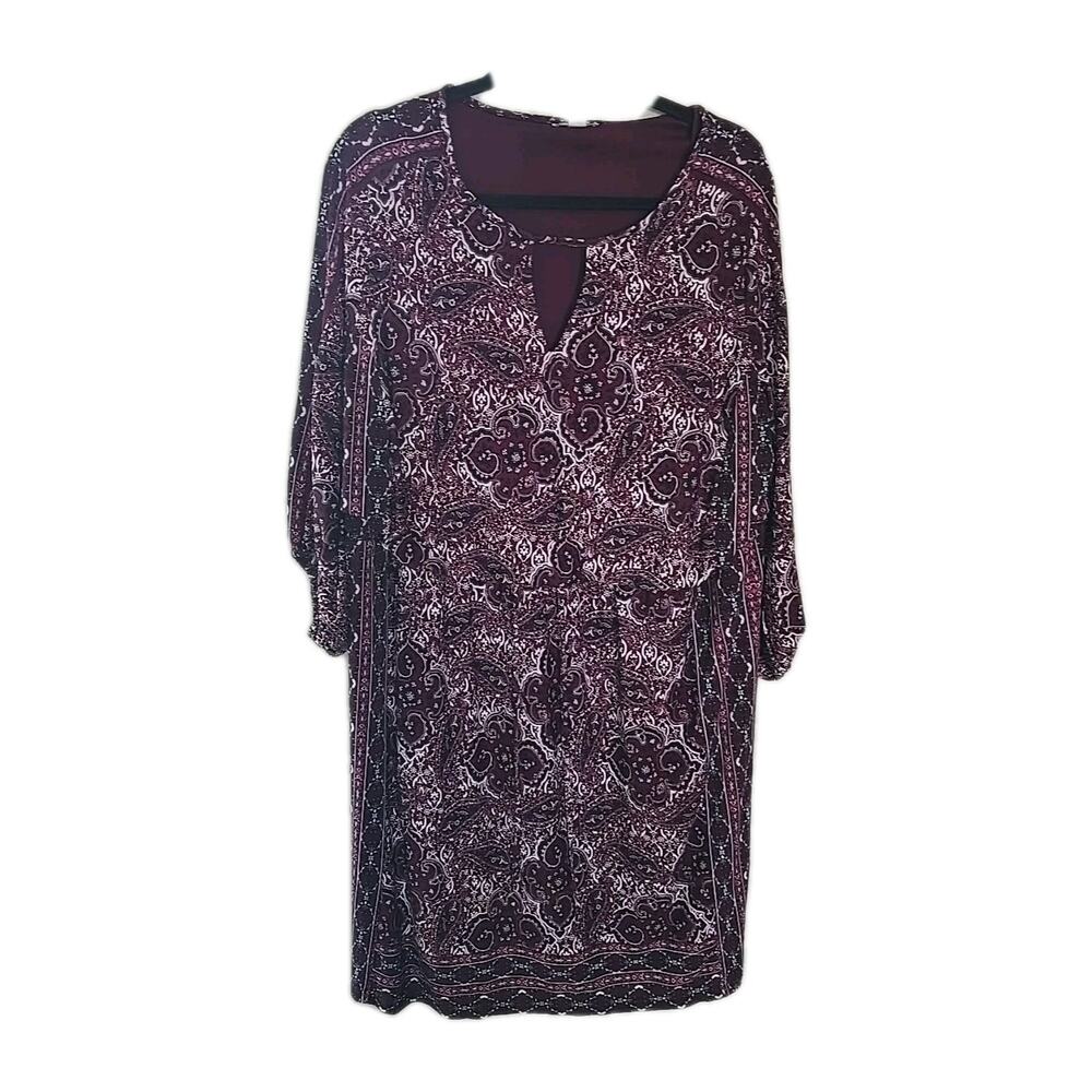 Cato Burgundy‎ Paisley Keyhole Long Sleeve Midi Sheath Dress Womans Size 18/20W